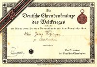 Holzinger Georg tit RUO Deutsche Ehrendenkmünze des Weltkrieges Legitimation